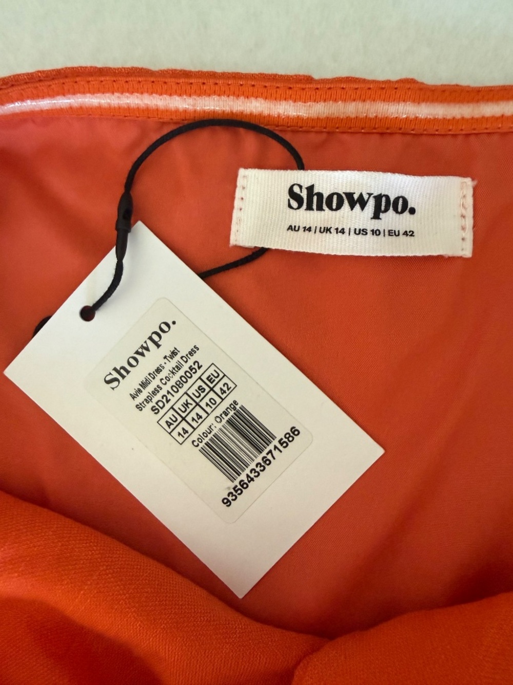 Showpo Avie Orange Twist Strapless Cutout Cocktail Midi Dress NWT US 10 Party - Picture 7 of 15